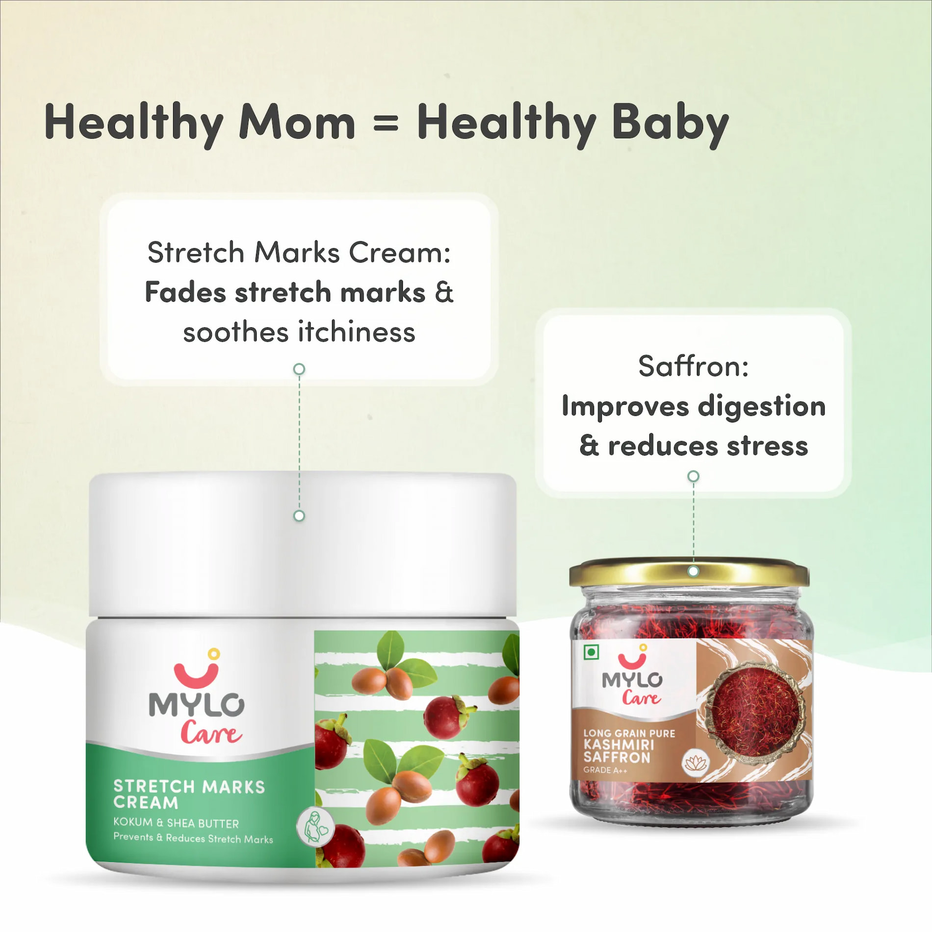 Pregnancy Wellness Super Saver Combo - Stretch Marks Cream for Women 100g + Long Grain Pure Saffron for Pregnant Women (Kesar) - 2g