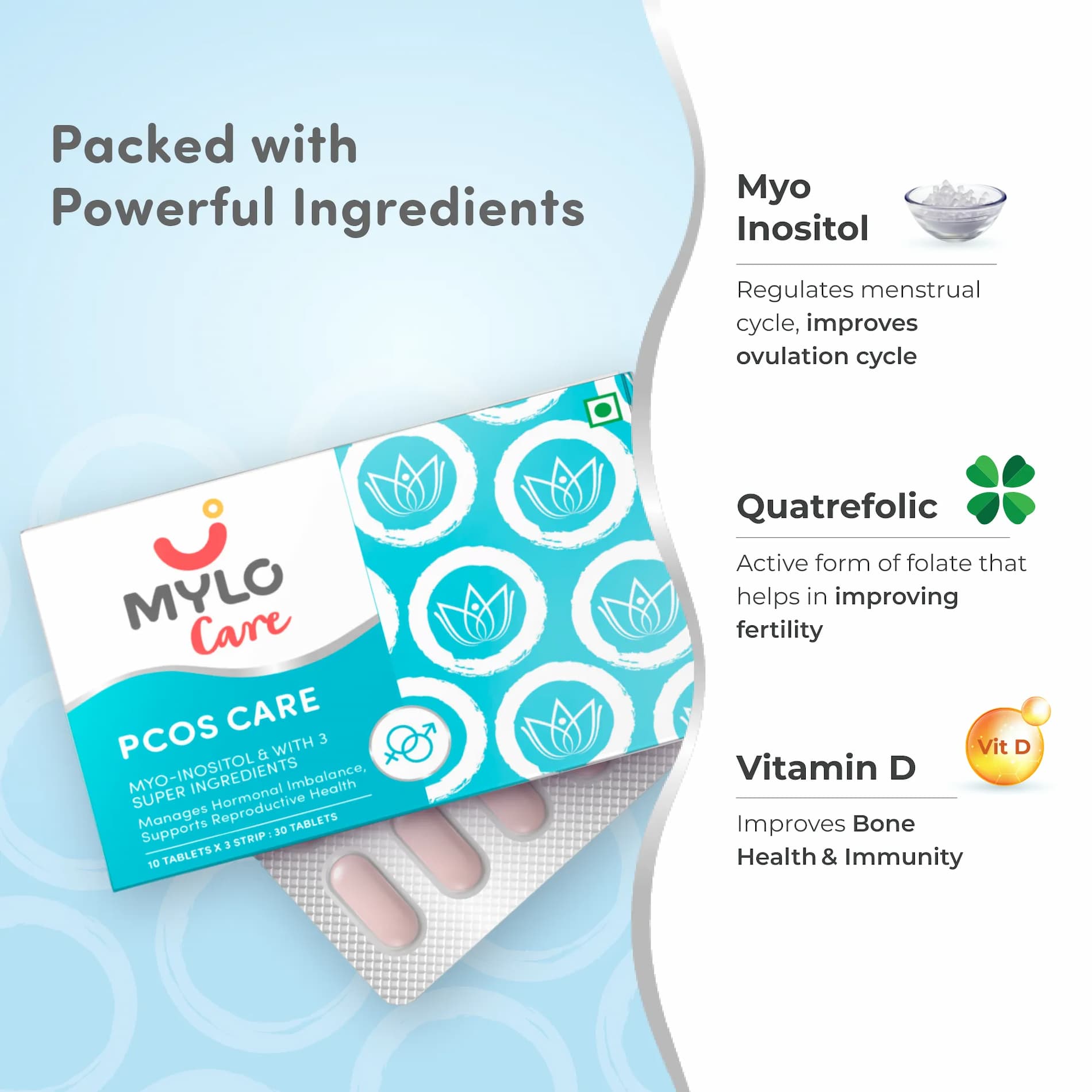 Myo inositol Tablets for PCOS & PCOD (Pack of 30 Chewable Tablets) | Fights PCOS/PCOD Symptoms | Improves Cognitive Function | Clinically Tested