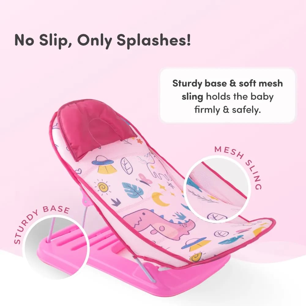 Baby Bath Seat | Baby Bath Chair with 3 Adjustable Positions | Cushioned Headrest & Footrest | Easy to Fold with Washable Soft Mesh | 0-18 Months - Pink Unicorn