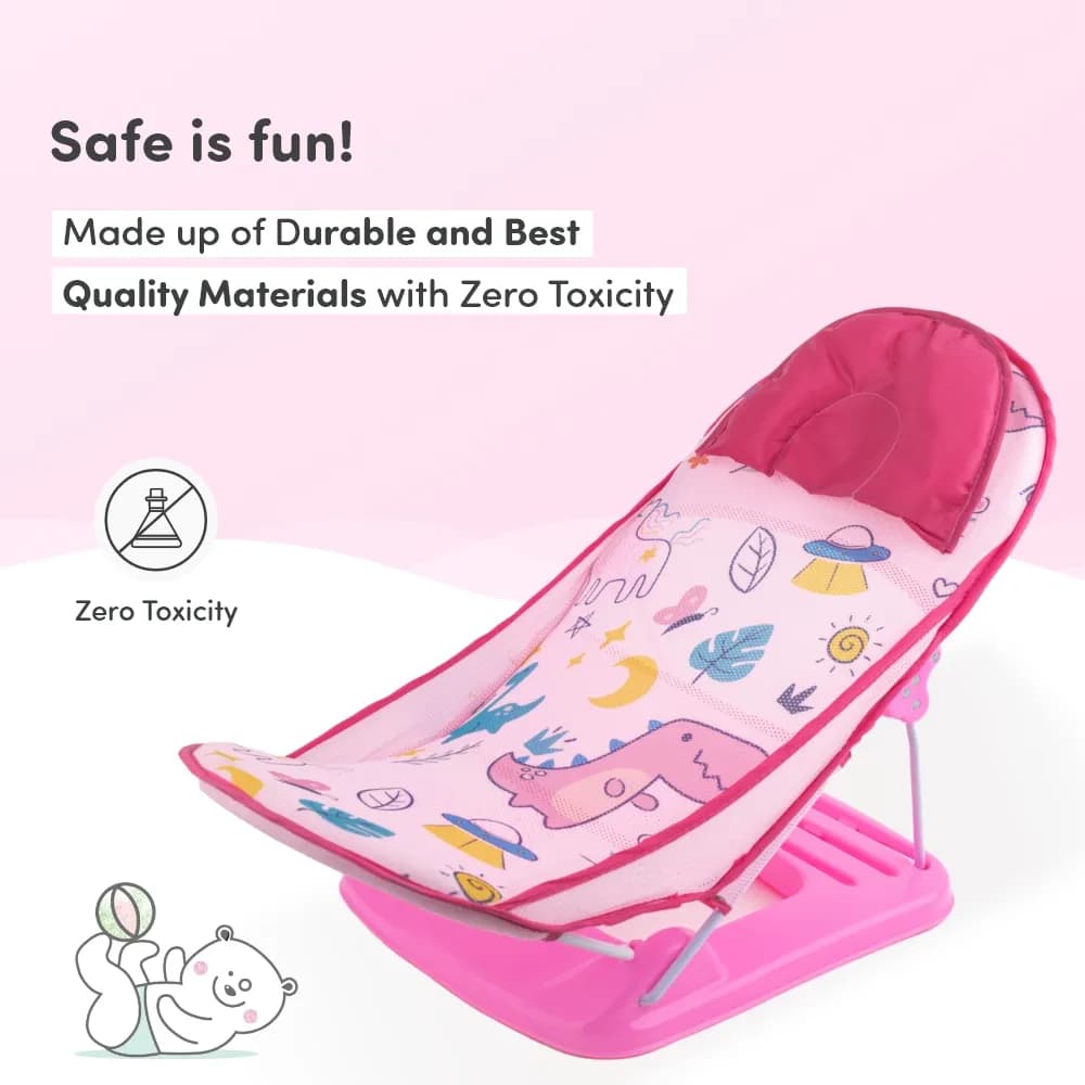 Baby Bath Seat | Baby Bath Chair with 3 Adjustable Positions | Cushioned Headrest & Footrest | Easy to Fold with Washable Soft Mesh | 0-18 Months - Pink Unicorn