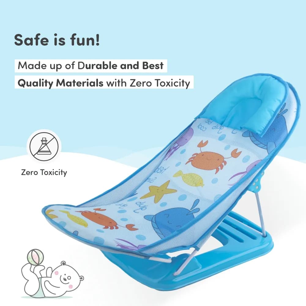 Baby Bath Seat | Baby Bath Chair with 3 Adjustable Positions | Cushioned Headrest & Footrest | Easy to Fold with Washable Soft Mesh | 0-18 Months - Blue Ocean