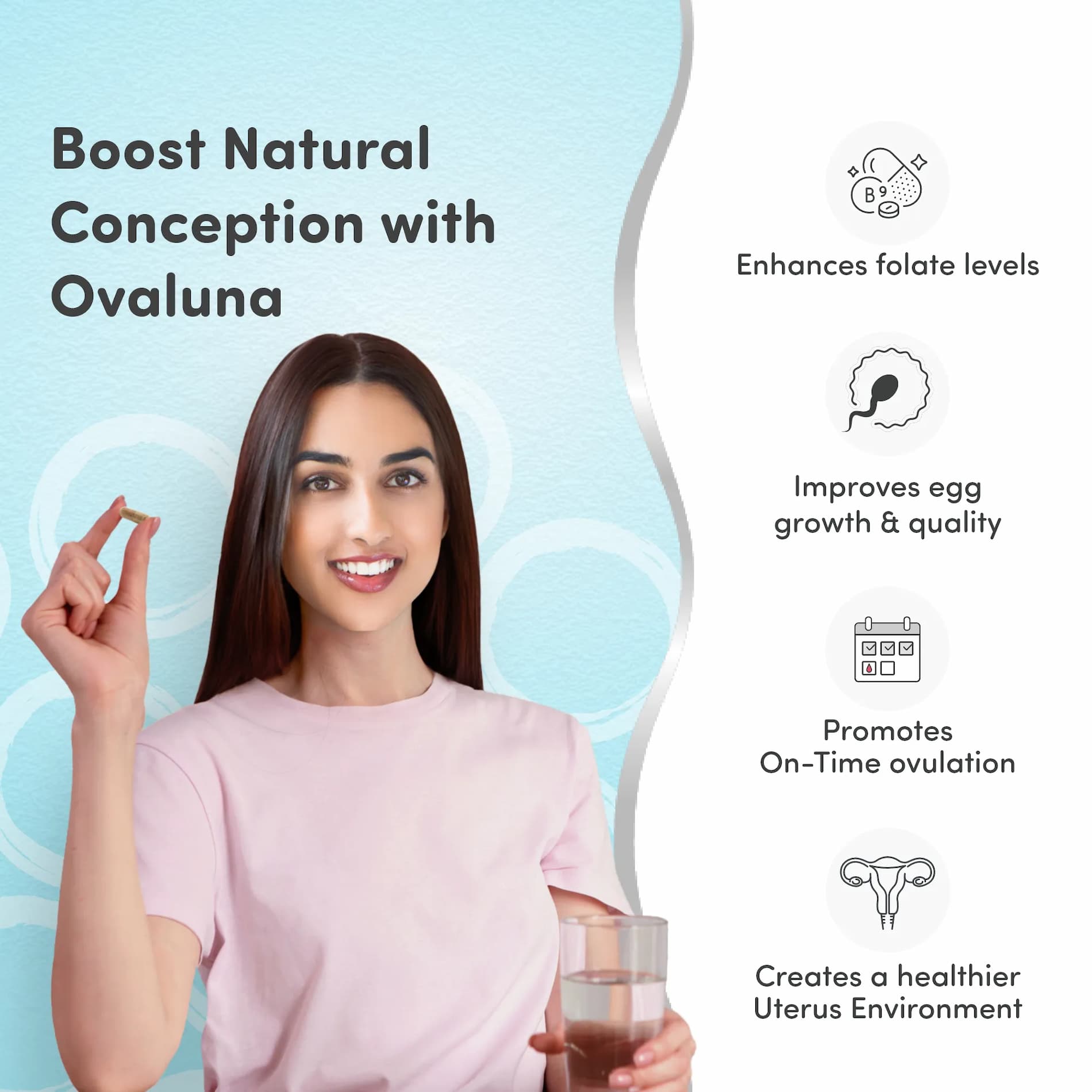 Ovaluna Female Fertility Supplement - 60 Capsules| Improves Egg Health & Folate Levels |Improves Reproductive Health & Hormonal Balance
