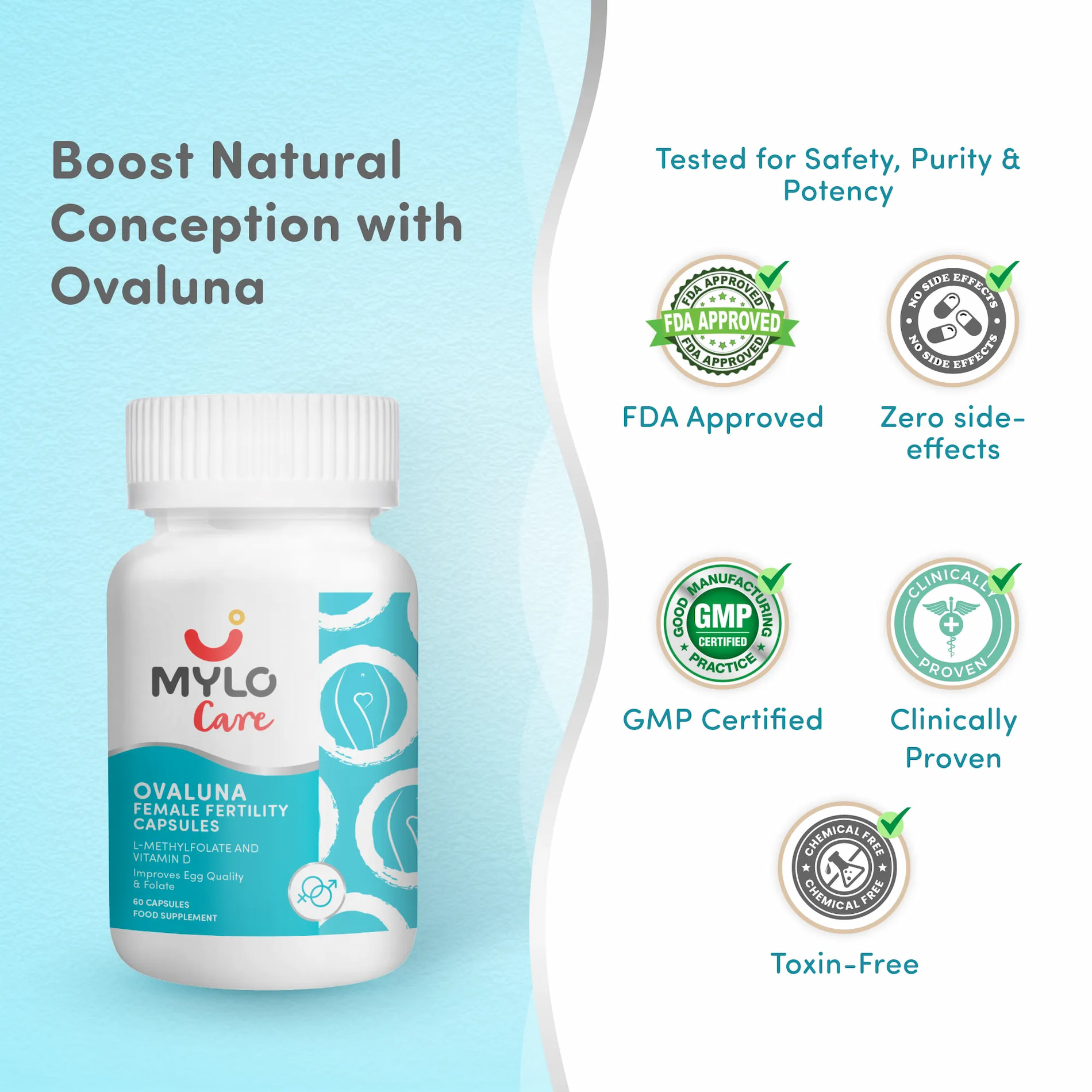 Ovaluna Conception Fertility Supplements for Women | Prenatal Vitamins | Promote Natural Conception | Improve egg quality, Hormone Balance, Cycle Consistency | Aid Ovulation | 60 Vegetarian Capsules - Pack of 2