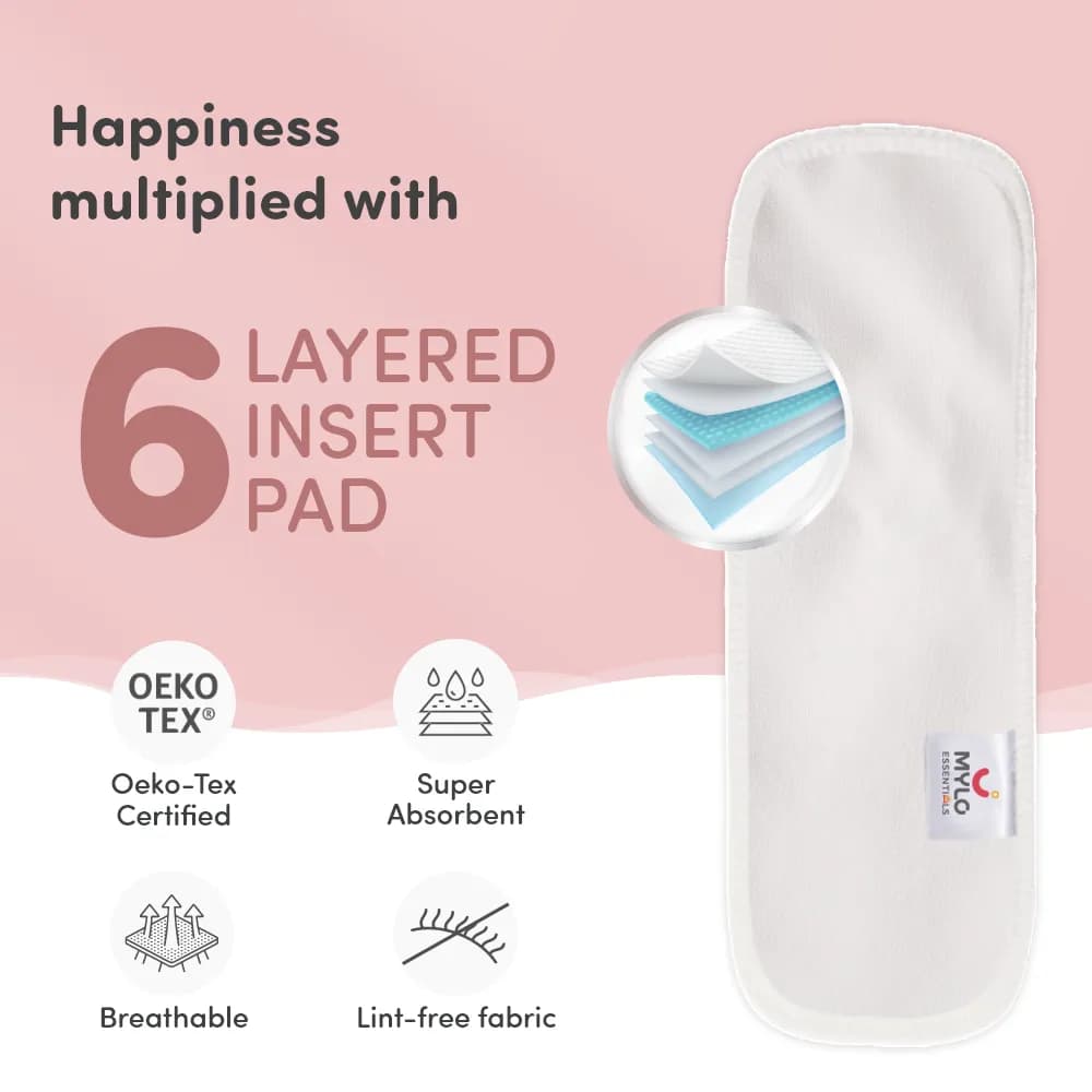 Adjustable Washable & Reusable Cloth Diaper With Dry Feel, Absorbent Insert Pad (3M-3Y) | Oeko-Tex Certified | Prevents Rashes - Cherry Blossom, Heart Doodles & Pet Love - Pack of 3
