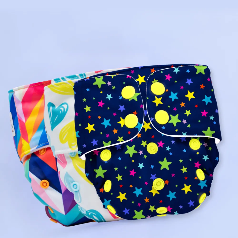Adjustable & Reusable Cloth Diaper - Rainbow, Floral Spring & Twinkle Twinkle - Pack of 3