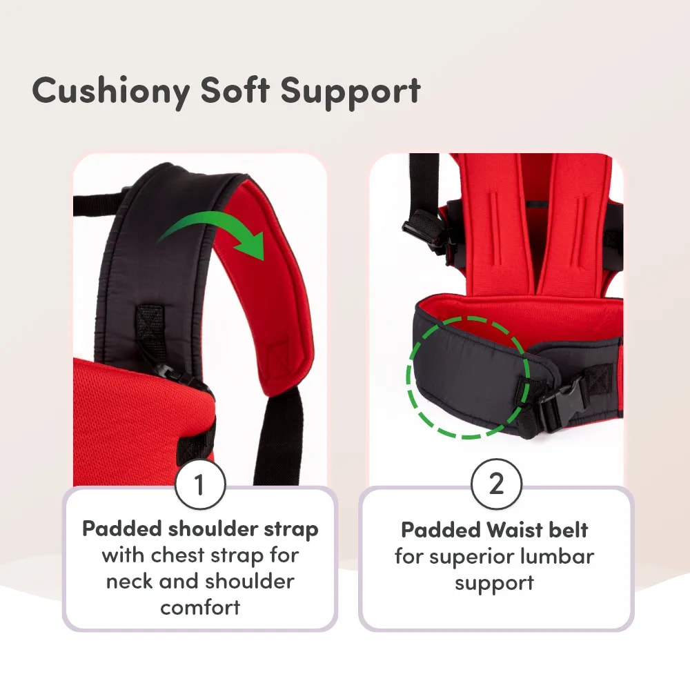 Baby Carrier Bag for 0 to 3 Years with 4 Comfortable Carrying Positions | Lightweight & Travel Friendly | Padded Neck & Shoulder Support - Red & Black