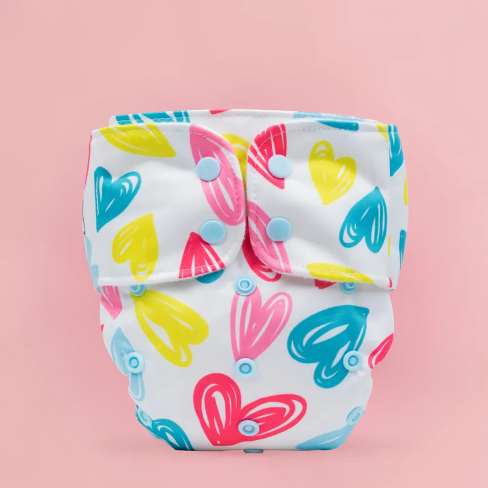 Adjustable & Reusable Cloth Diaper - Heart Doodle Print - Pack of 1