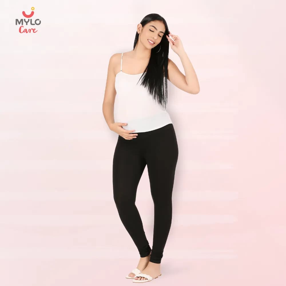 Stretchable Maternity Leggings for Women | Comfortable, Soft & Gentle on the Skin | Ideal for Pre & Post Delivery - Black - M