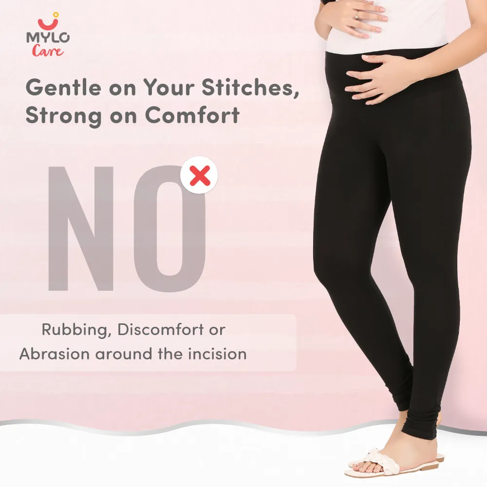 Stretchable Maternity Leggings for Women | Comfortable, Soft & Gentle on the Skin | Ideal for Pre & Post Delivery - Black - M
