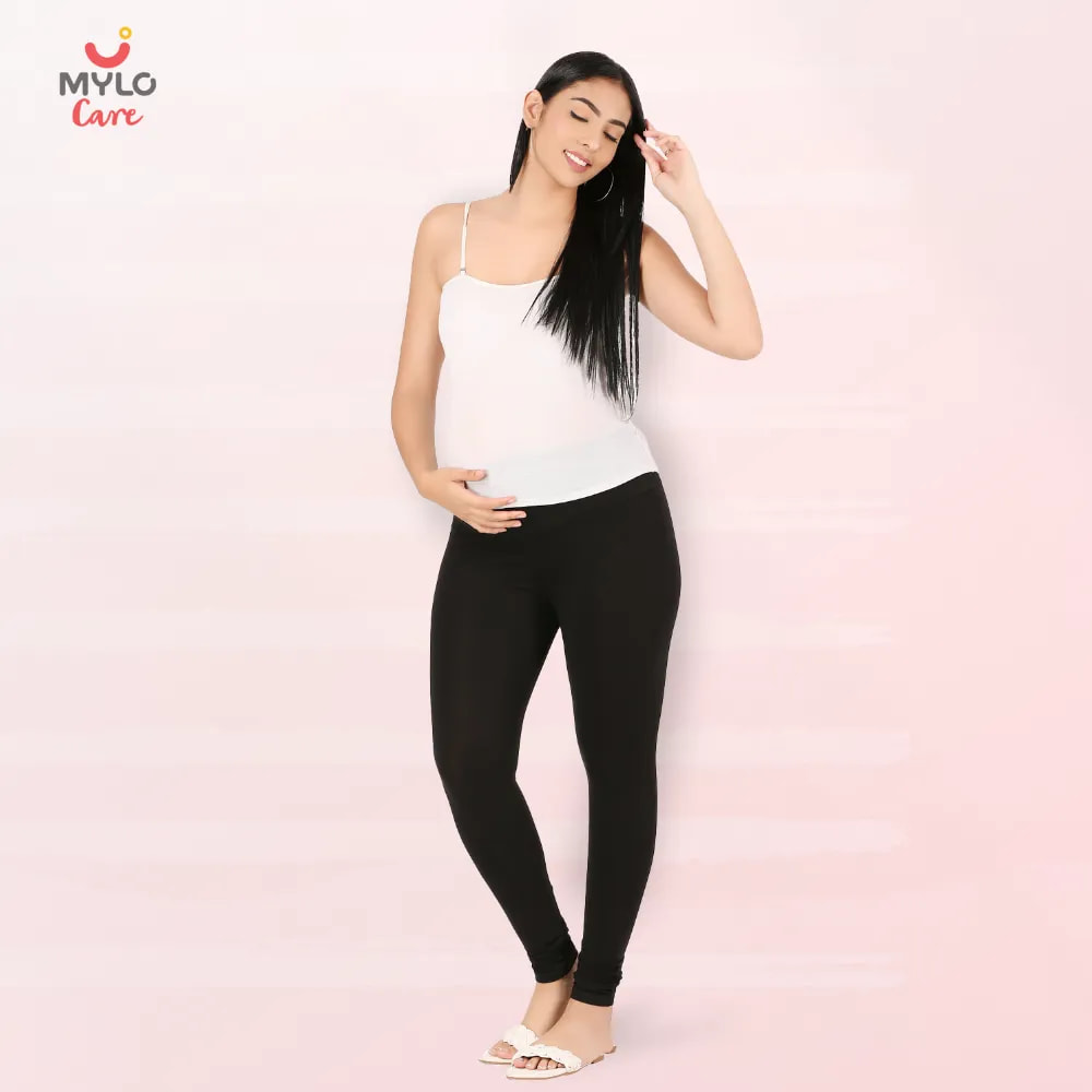 Stretchable Maternity Leggings for Women | Comfortable, Soft & Gentle on the Skin | Ideal for Pre & Post Delivery - Black - XXL