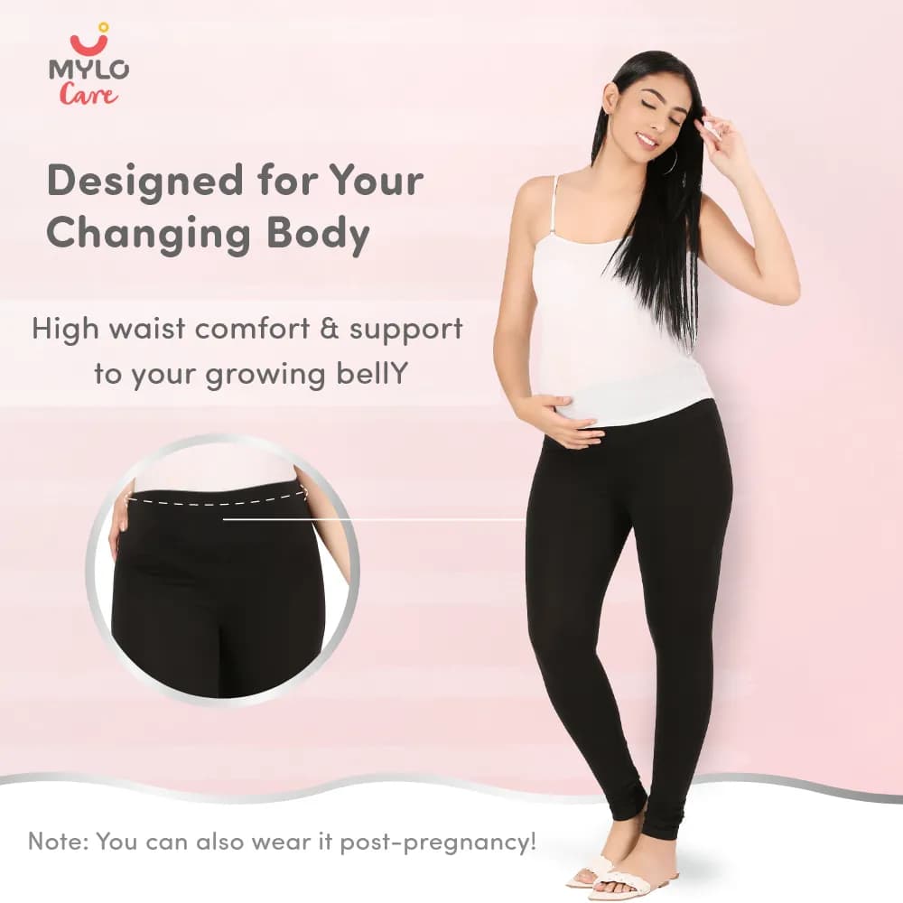 Stretchable Maternity Leggings for Women | Comfortable, Soft & Gentle on the Skin | Ideal for Pre & Post Delivery - Black - XXL