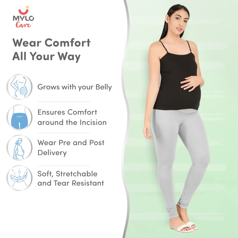 Stretchable Maternity Leggings for Women | Comfortable, Soft & Gentle on the Skin | Ideal for Pre & Post Delivery - Dark Grey - M