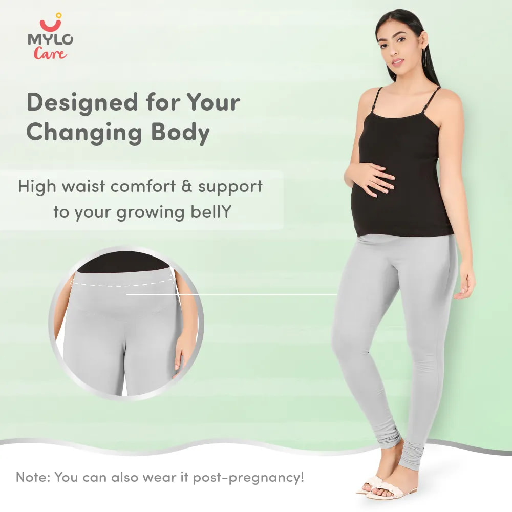 Stretchable Maternity Leggings for Women | Comfortable, Soft & Gentle on the Skin | Ideal for Pre & Post Delivery - Dark Grey - L