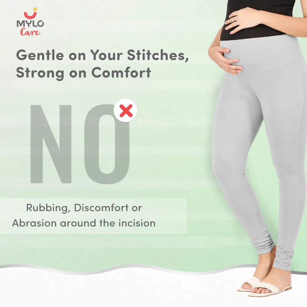 Stretchable Maternity Leggings for Women | Comfortable, Soft & Gentle on the Skin | Ideal for Pre & Post Delivery - Dark Grey - L
