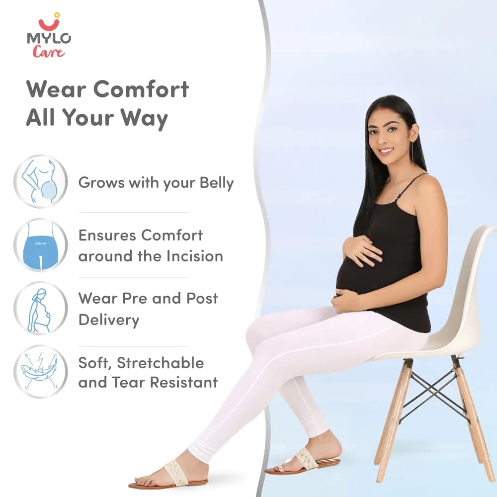 Stretchable Maternity Leggings for Women | Comfortable, Soft & Gentle on the Skin | Ideal for Pre & Post Delivery - White - M