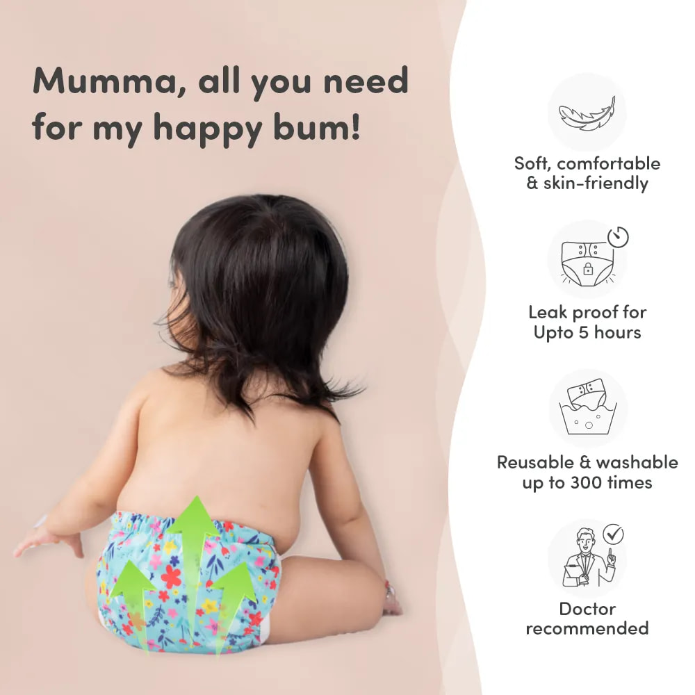 Adjustable Washable & Reusable Cloth Diaper With Absorbent Insert Pad (3M-3Y) | Oeko-Tex Certified | Prevents Rashes - Mix - Pack of 3