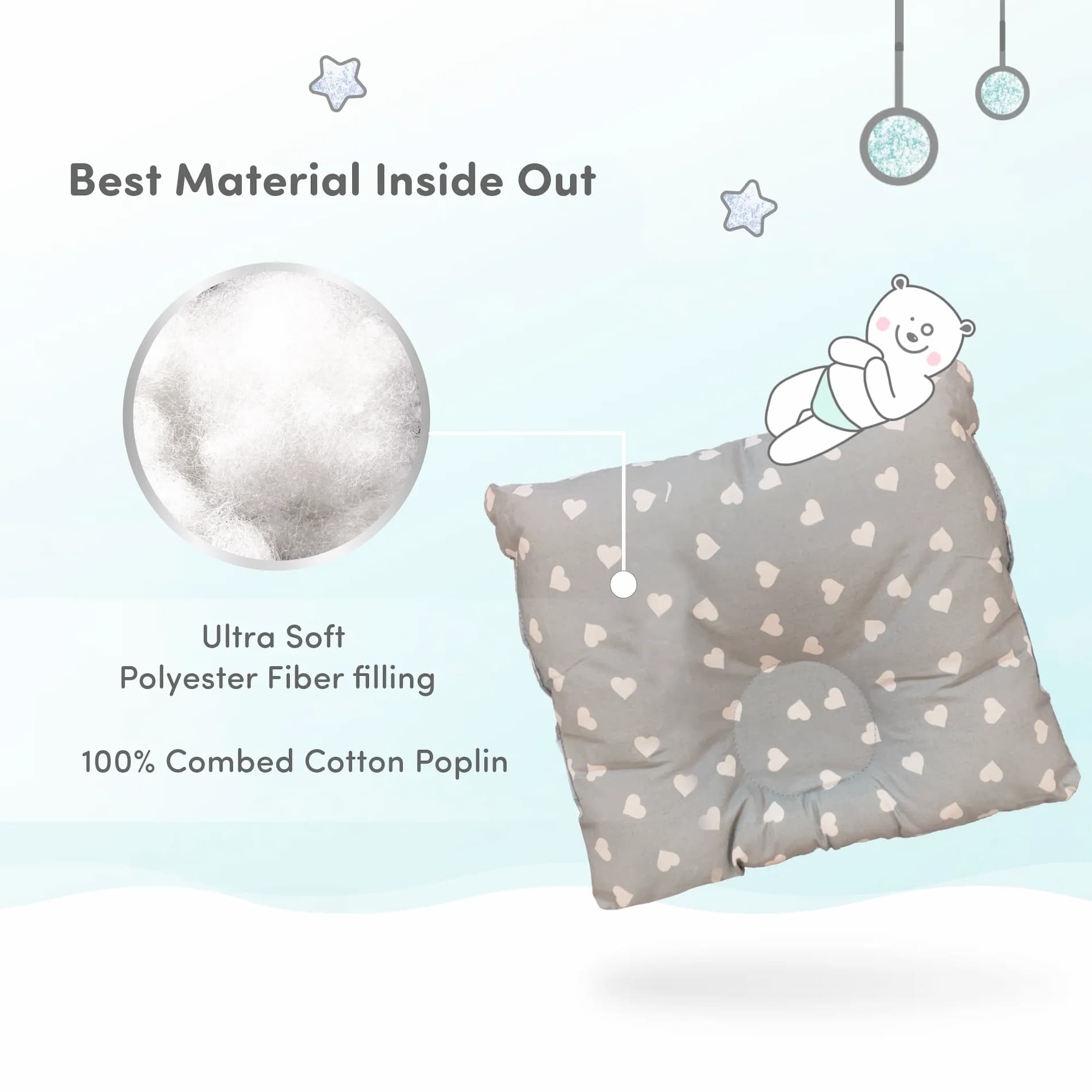 Premium Head Shaping Baby Pillow | Provides Neck Support | Prevents Flat Head Syndrome | Portable & Lightweight | 0-36 Months | Shades of Grey