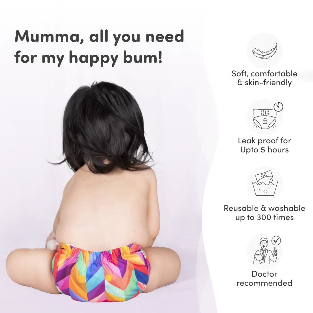 Combo of Free Size Washable & Reusable Cloth Diaper (3M-3Y)-Pack of 3(Twinkle +ABC +Rainbow) with Coconut oil & Neem based Wipes - Pack of 3