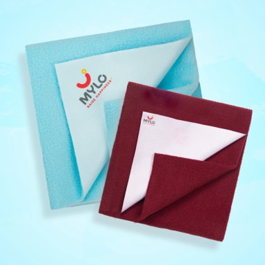 Waterproof Extra Absorbent Baby Dry Sheet & Bed Protector | Guards Against Spills, Stains & Nappy Leaks | Foldable & Portable - (Turquoise & Maroon) - Pack of 2