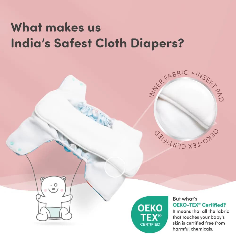 Adjustable Washable & Reusable Cloth Diaper With Dry Feel, Absorbent Insert Pad (3M-3Y) | Oeko-Tex Certified | Prevents Rashes - Celebration - Pack of 1