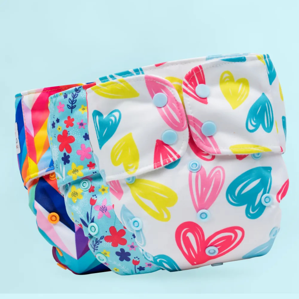 Adjustable & Reusable Cloth Diaper - Heart Doodles, ABC & Floral Spring - Pack of 3