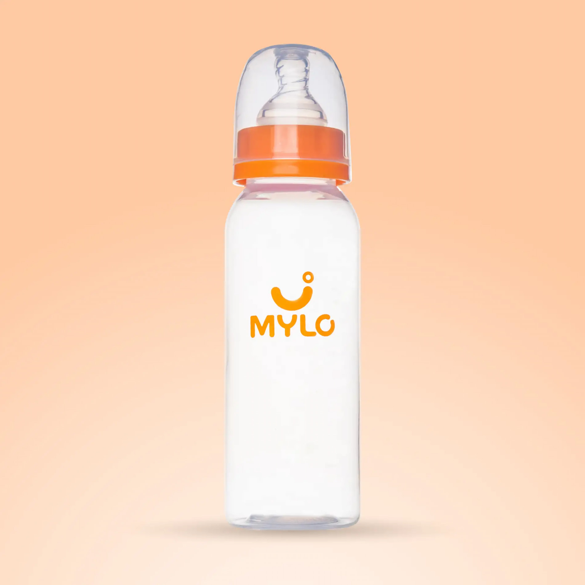 2-in-1 Baby Feeding Bottle | BPA Free with Anti-Colic Nipple & Spoon | Feels Natural Baby Bottle | Easy Flow Neck Design - Orange 250ml