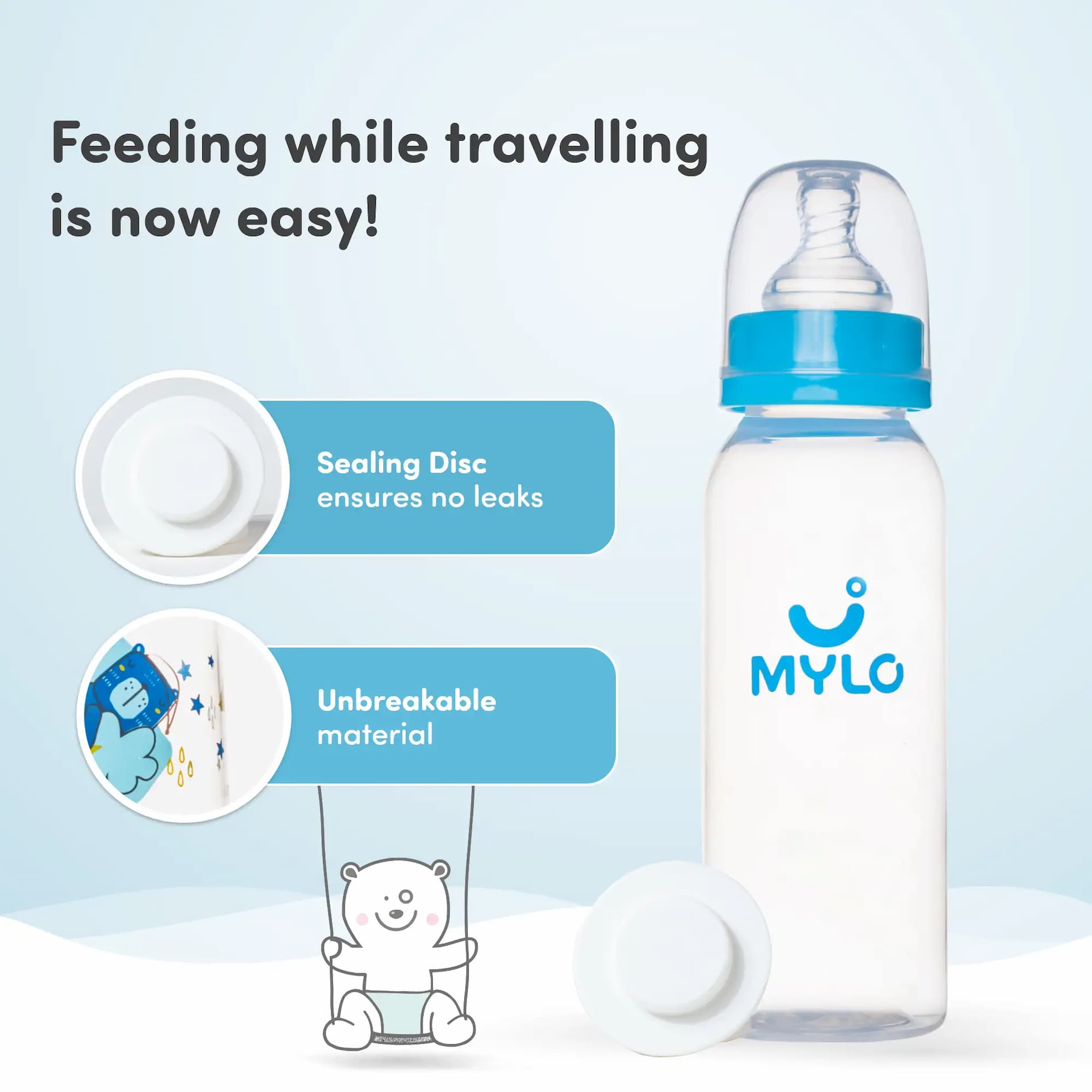 2-in-1 Baby Feeding Bottle | BPA Free with Anti-Colic Nipple | Feels Natural Baby Bottle | Easy Flow Neck Design - Blue 125ml
