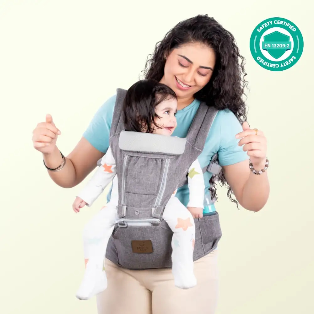 Riviera Premium Baby Carrier Bag for 0 to 3 Year Baby with 6 Comfortable Carrying Positions | Premium Fabric | Wider Waist Belt | Ergonomic Hip Seat - Grey