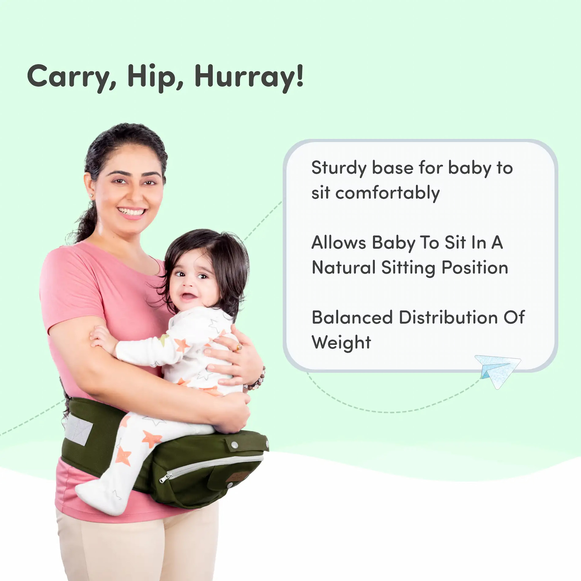 Vista Baby Carrier Bag for 0 to 3 Year Baby with 9 Comfortable Carrying Positions | Wider Waist Belt | Ergonomic Hip Seat | Safety Strap Buckle - Green