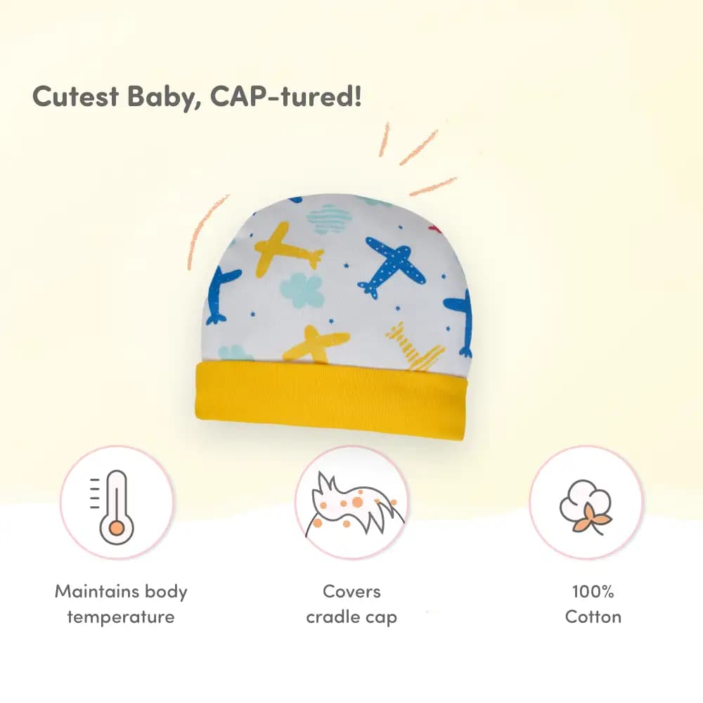 100% Cotton Baby Cap, Mittens, & Booties Set for New Born Baby | Keeps Baby Warm (0-6 Months) - Air Pals