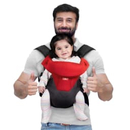 Baby Carrier Bag for 0 to 3 Years with 4 Comfortable Carrying Positions | Lightweight & Travel Friendly | Padded Neck & Shoulder Support - Red & Black
