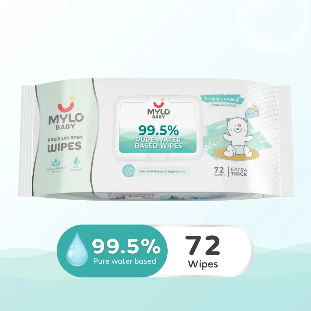 Mylo Baby 99.5% Ultra Pure Water- Based Premium Wipes with 100% Extra Thick Cotton Fabric