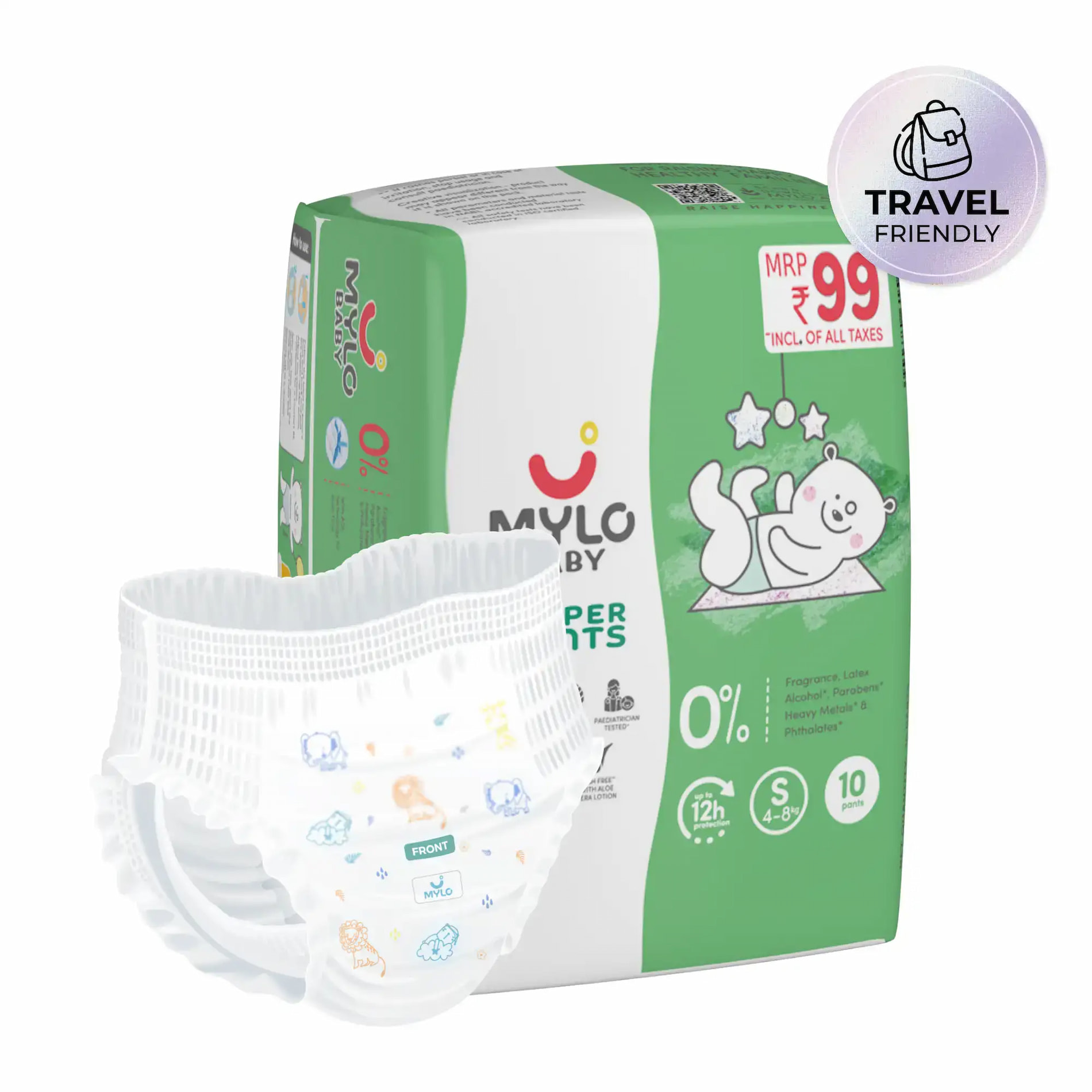 Mylo Baby Baby Diaper Pants Small (S) Size, 4-8 kgs with ADL Technology - 10 Count - 12 Hours Protection