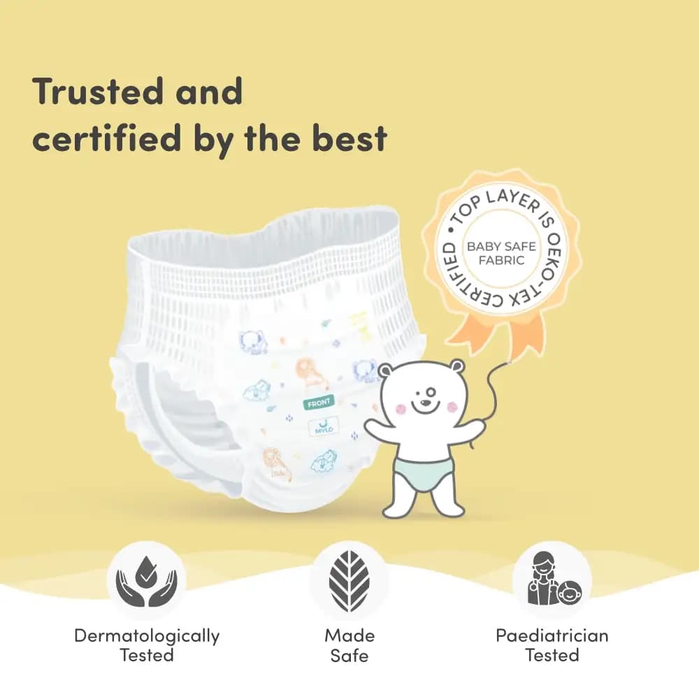 Mylo Baby Diaper Pants Medium (M) Size, 7-12 kgs with ADL Technology - 76 Count - 12 Hours Protection