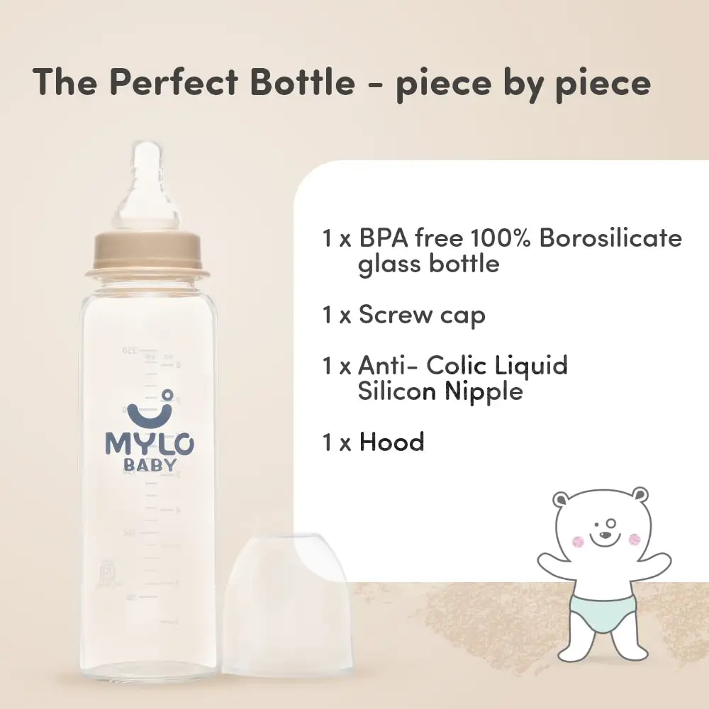 Glass Feeding Bottle | BPA Free | Anti-Colic | 100% Food Grade | Stain & Odor Free - 250 ml