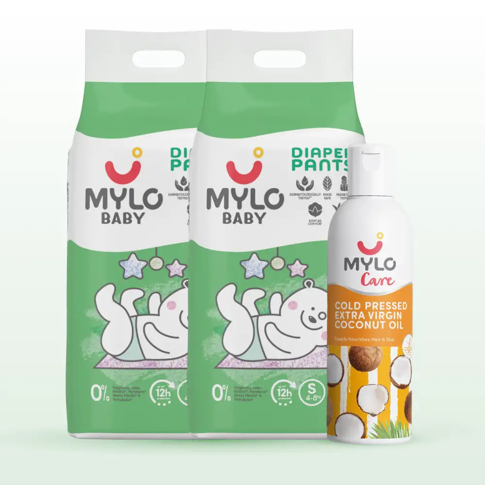 Super Saver Combo - Baby Diaper Pants Small (S) - (84 count) + Extra Virgin Coconut Oil (200ml)
