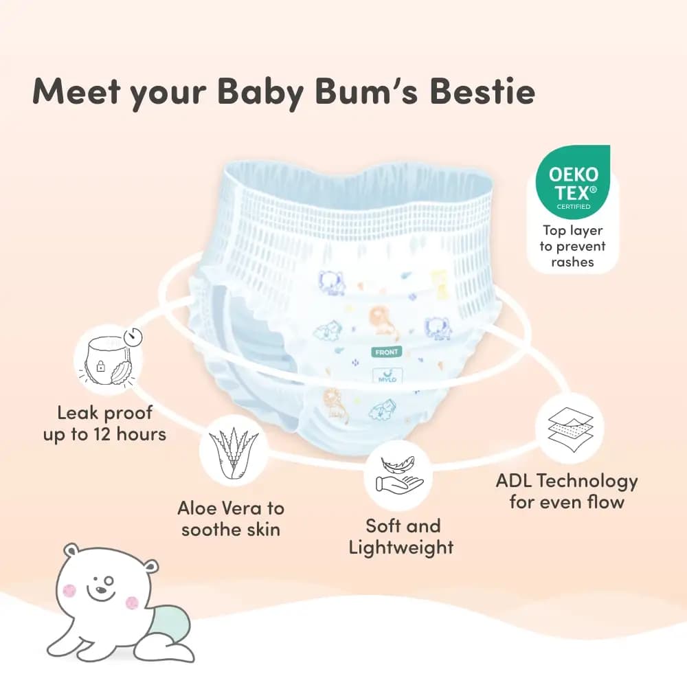 Super Saver Combo - Baby Diaper Pants Extra Large (XL) 12-17 kgs- (56 count) Leak Proof+ Extra Virgin Coconut Oil (200ml)