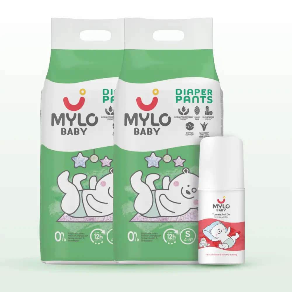 Super Saver Combo - Baby Diaper Pants Small (S) Size 4-8 kgs (42 count) Leak Proof + Tummy Roll On For Baby For Gas & Colic - 40 ml
