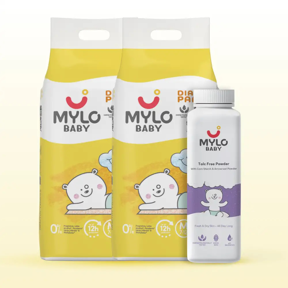 Super Saver Combo - Baby Diaper Pants Medium (M) Size 7-12 kgs (38 count) Leak Proof + Baby Powder for Kids - 300 gm