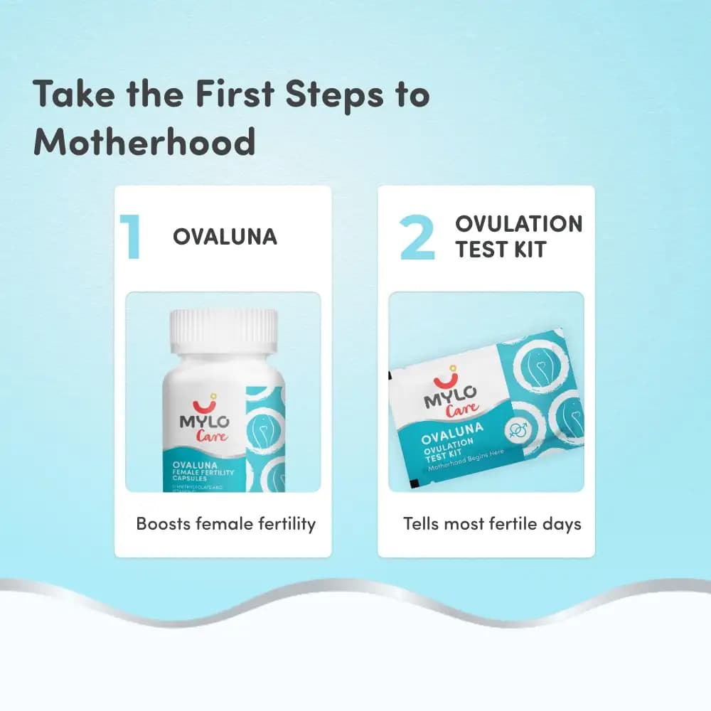 Complete Female Fertility Super Saver Combo - Ovaluna Female Fertility Capsules (60 Capsules) + Ovulation Test Kit (Pack of 5)