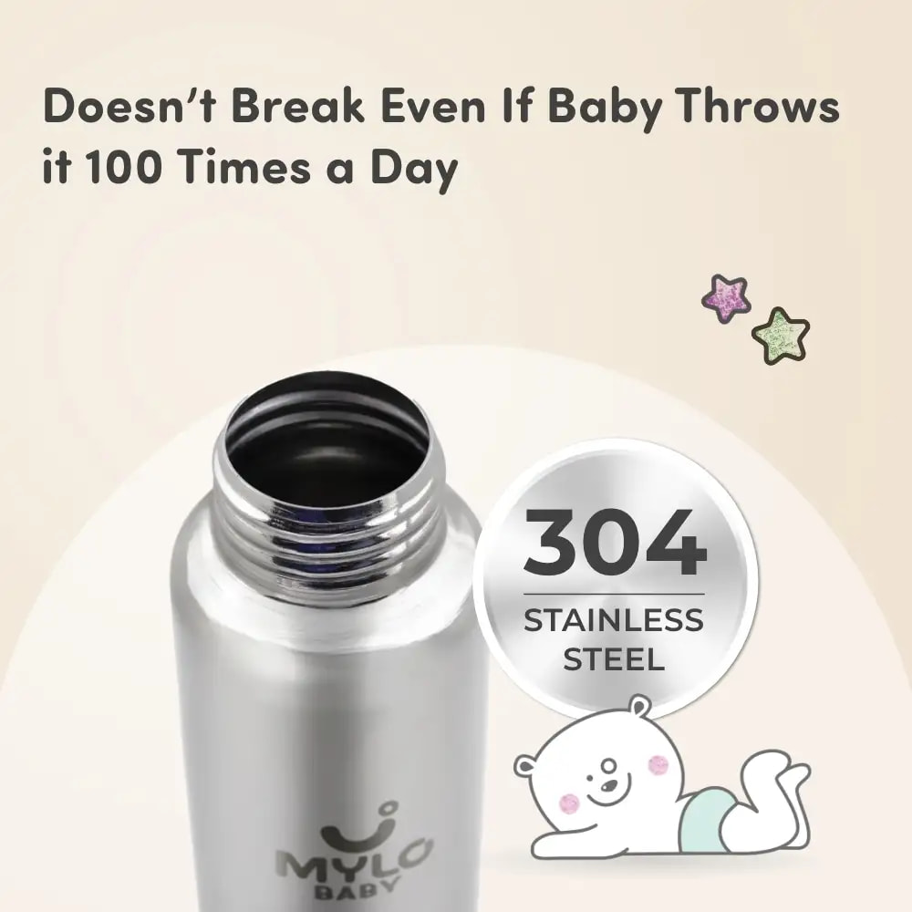 Stainless Steel Feeding Sipper Bottle | BPA Free | Anti-Colic | 100% Food Grade | Feels Natural Baby Bottle | Non-toxic Rust Free - 150 ml