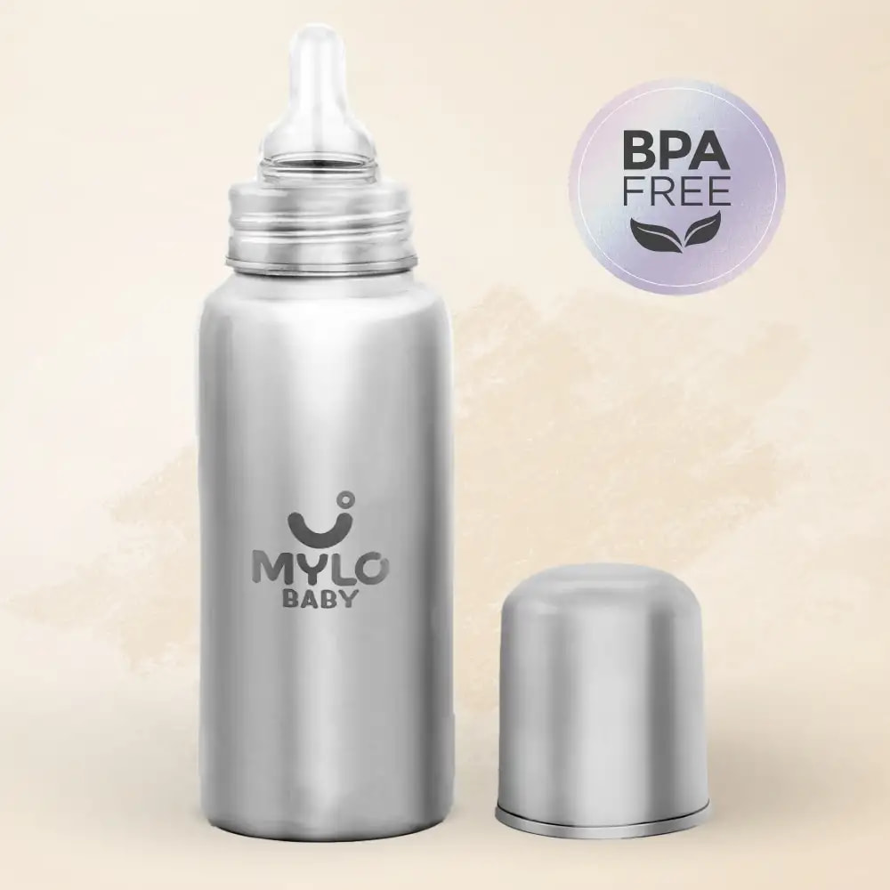Stainless Steel Feeding Sipper Bottle | BPA Free | Anti-Colic | 100% Food Grade | Feels Natural Baby Bottle | Non-toxic Rust Free - 250 ml