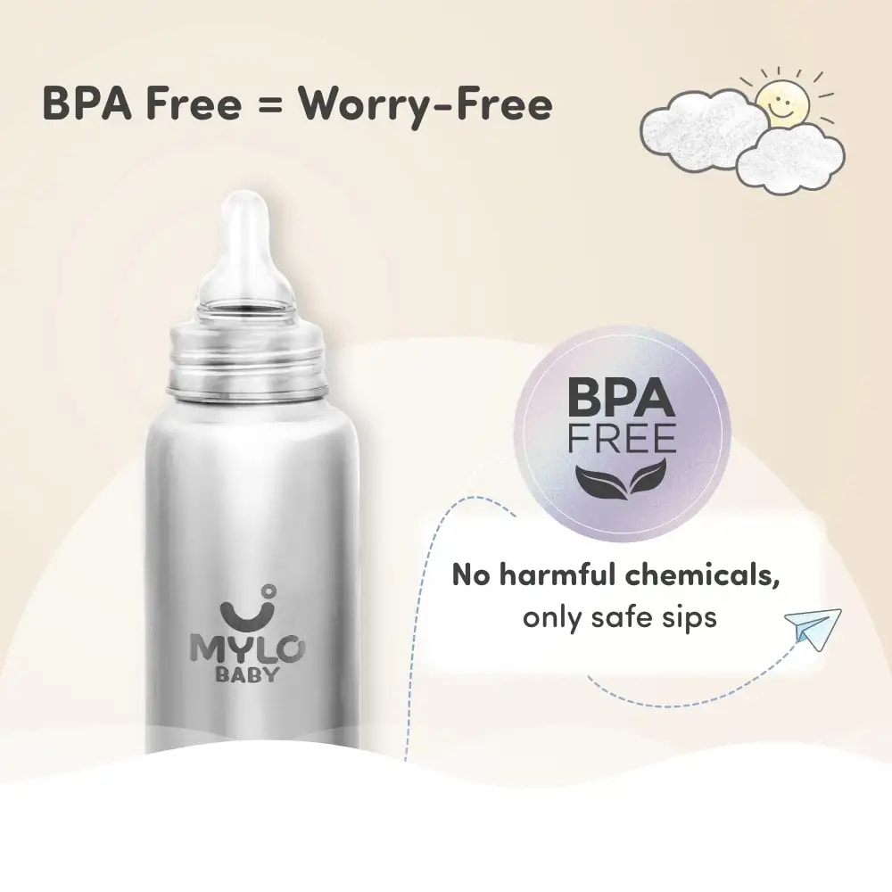Stainless Steel Feeding Sipper Bottle | BPA Free | Anti-Colic | 100% Food Grade | Feels Natural Baby Bottle | Non-toxic Rust Free - 250 ml