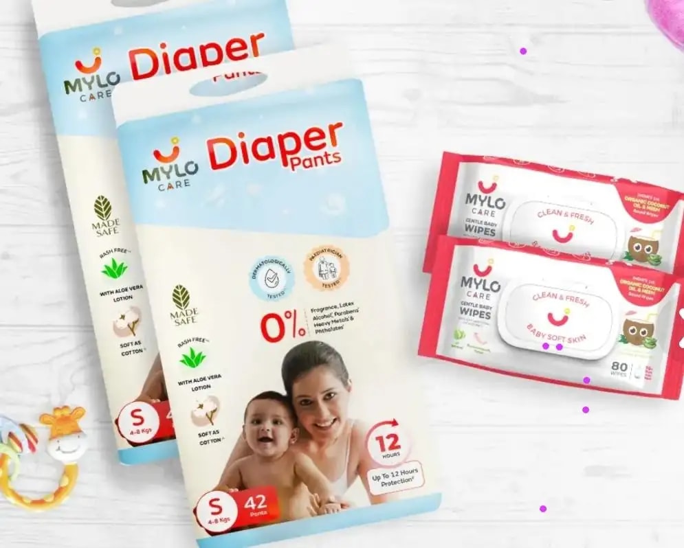 Mylo Baby New Born Diaper Pants | Up to 5Kgs | with Wetness Indicator | 92 Count