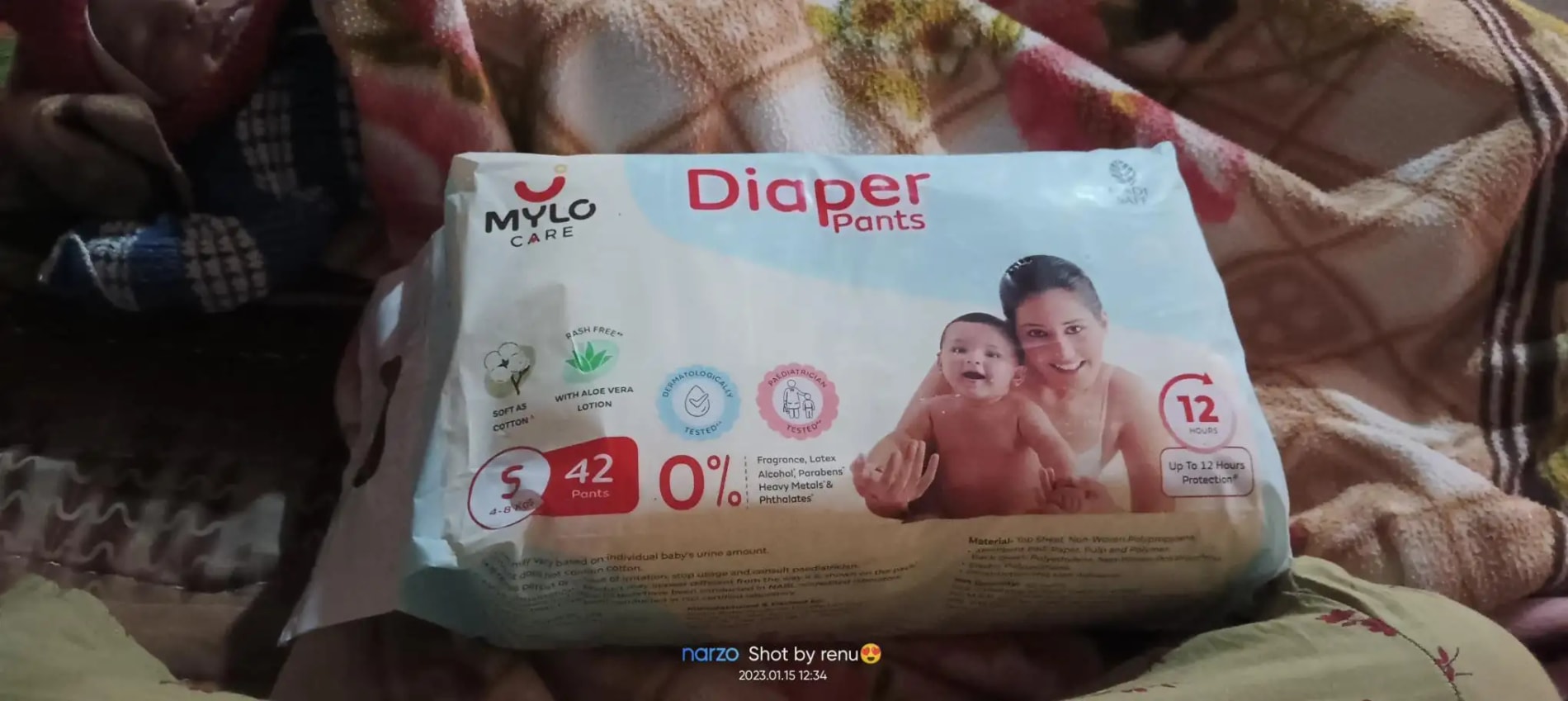 Mylo Baby New Born Diaper Pants | Up to 5Kgs | with Wetness Indicator | 92 Count