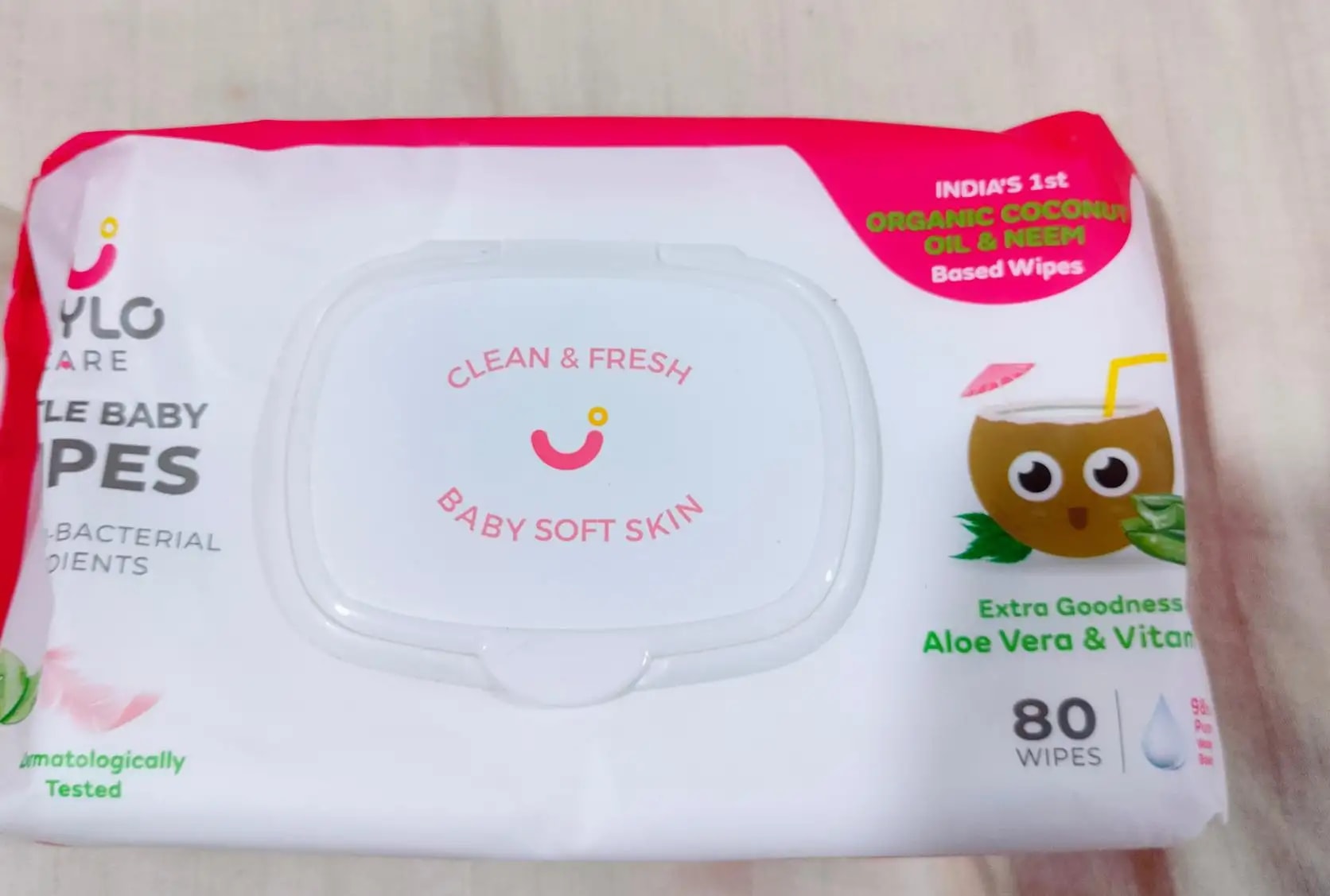 Gentle Baby Wipes With Lid - Organic Coconut Oil, Neem, Aloe Vera and Vitamin E | 98% Pure Water | Dermatologically Tested (Pack of 6) - 72 Wipes Per Pack