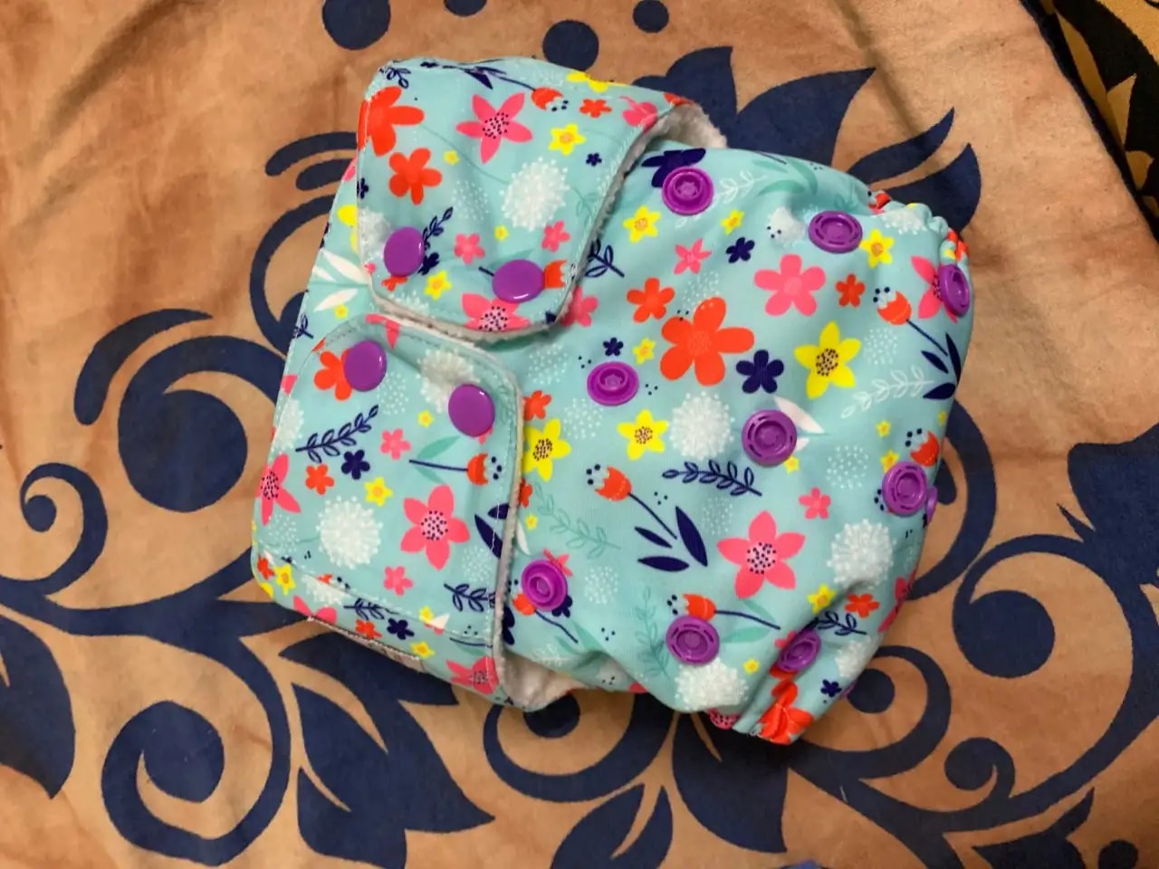 Adjustable Washable & Reusable Cloth Diaper With Dry Feel, Absorbent Insert Pad (3M-3Y) Prevents Rashes - Floral Spring - Pack of 1