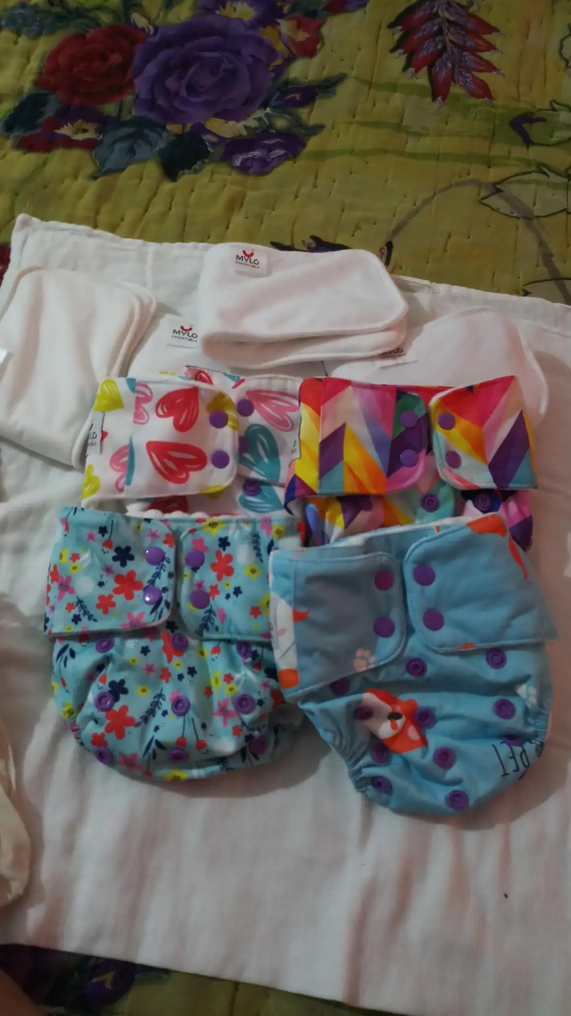 Adjustable Washable & Reusable Cloth Diaper With Absorbent Insert Pad (3M-3Y) | Oeko-Tex Certified | Prevents Rashes - Floral Spring & Rainbow - Pack of 2