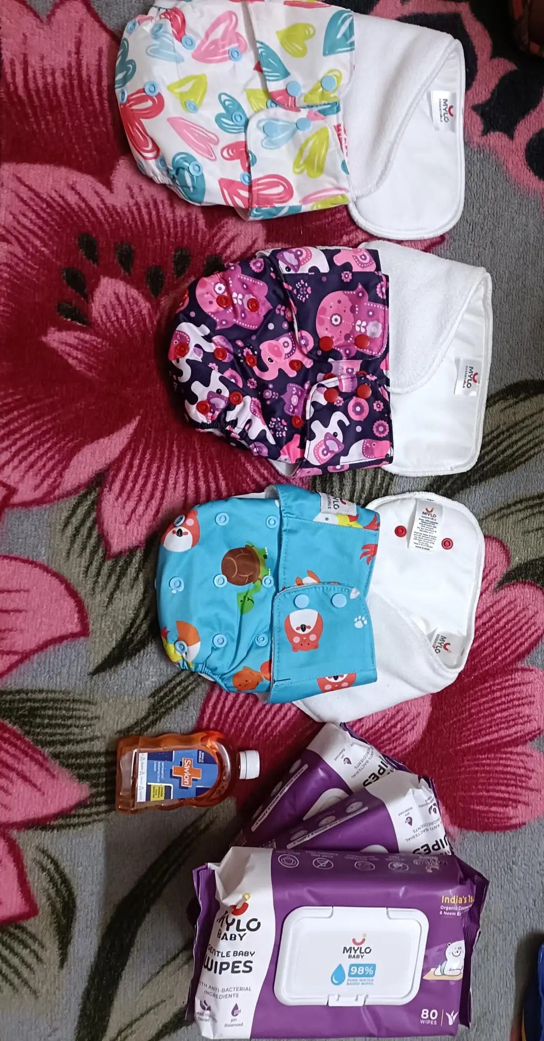 Adjustable Washable & Reusable Cloth Diaper With Dry Feel, Absorbent Insert Pad (3M-3Y) Prevents Rashes - Floral Spring - Pack of 1
