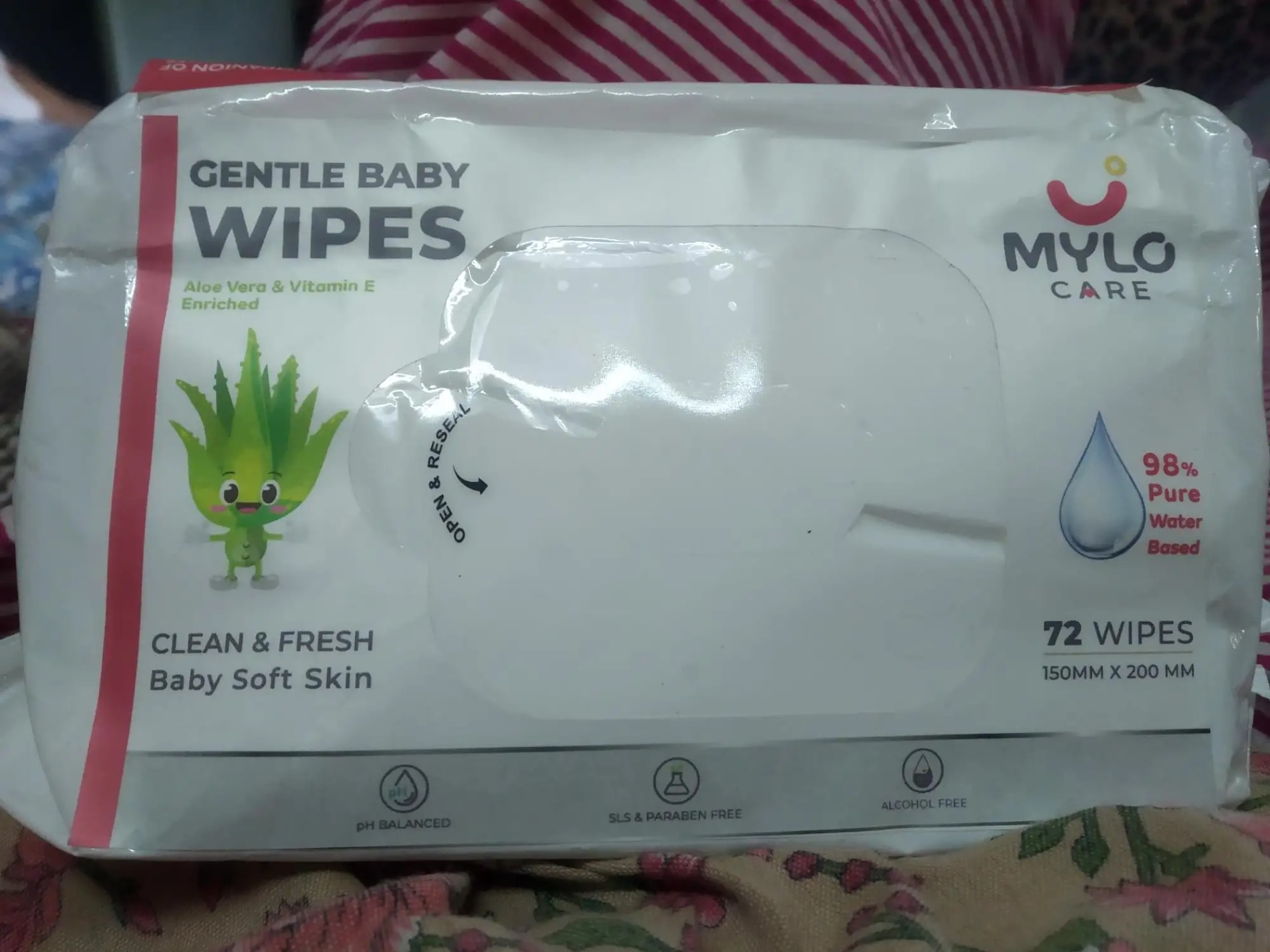 Gentle Baby Wipes With Lid - Organic Coconut Oil, Neem, Aloe Vera and Vitamin E | 98% Pure Water | Dermatologically Tested (Pack of 6) - 72 Wipes Per Pack